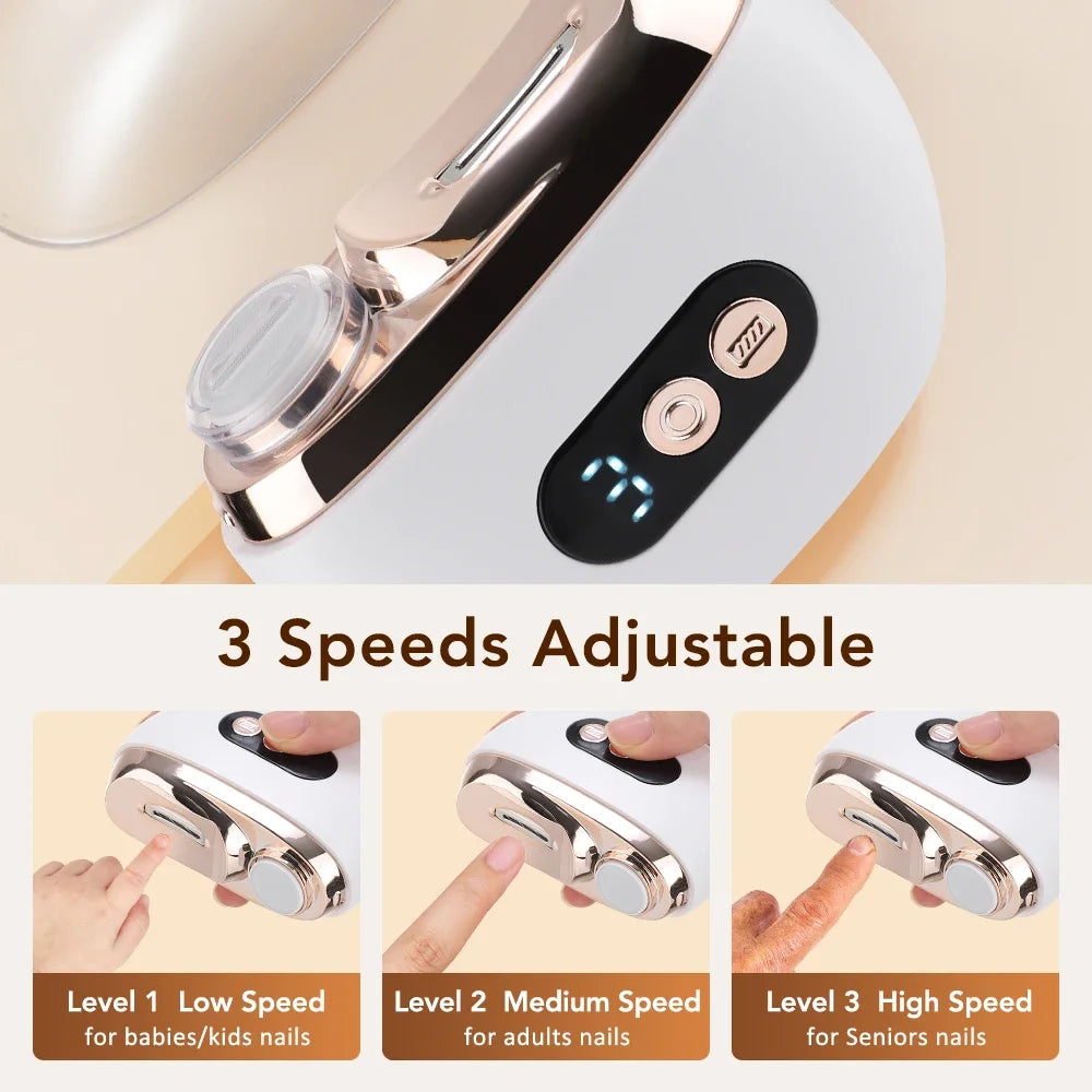 2 in 1 Multi-Functional Electric Nail Trimmer 3 Speed Control Automatic Polished Trimmer Nail Clipper with LED Lighting