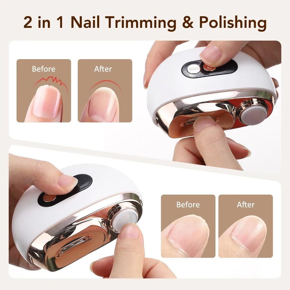 2 in 1 Multi-Functional Electric Nail Trimmer 3 Speed Control Automatic Polished Trimmer Nail Clipper with LED Lighting