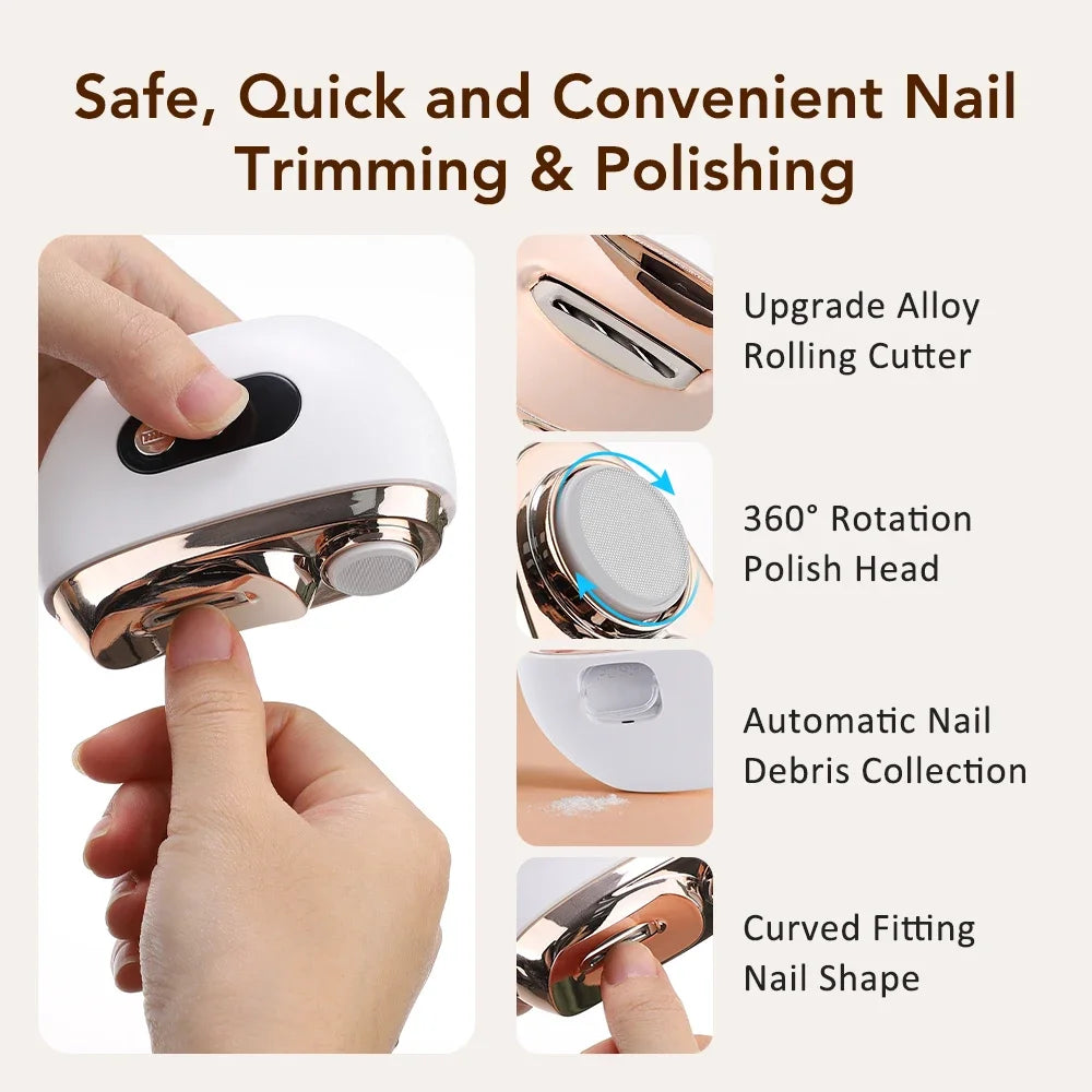 2 in 1 Multi-Functional Electric Nail Trimmer 3 Speed Control Automatic Polished Trimmer Nail Clipper with LED Lighting