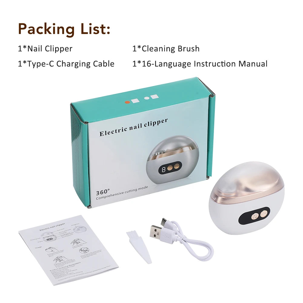 2 in 1 Multi-Functional Electric Nail Trimmer 3 Speed Control Automatic Polished Trimmer Nail Clipper with LED Lighting